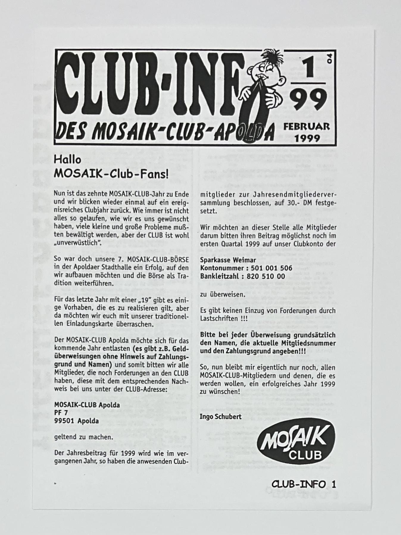 Fanzine Clubinfo 1-99 Mosaikclub Apolda Kopie