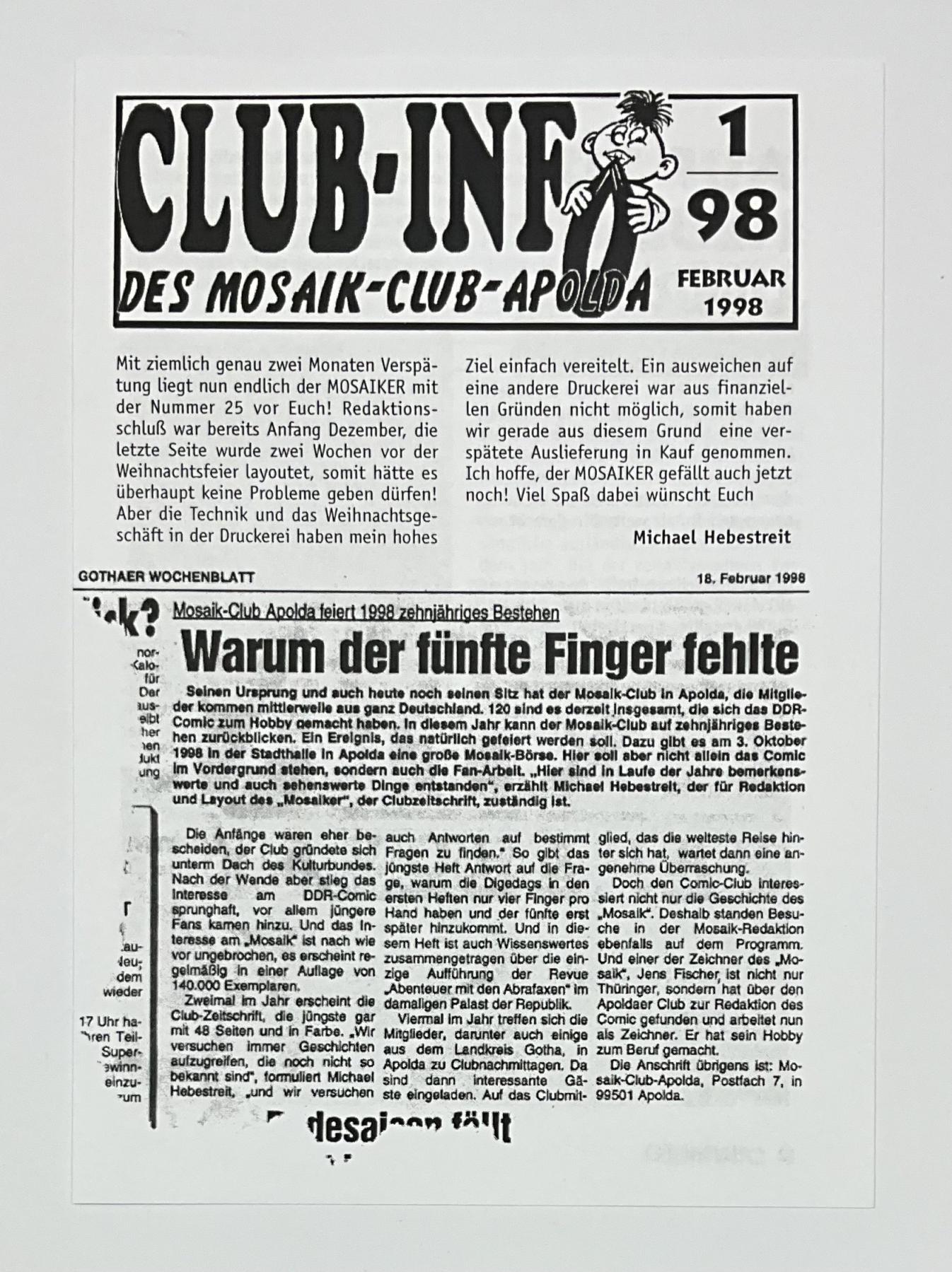 Fanzine Clubinfo 1-98 Mosaikclub Apolda Kopie