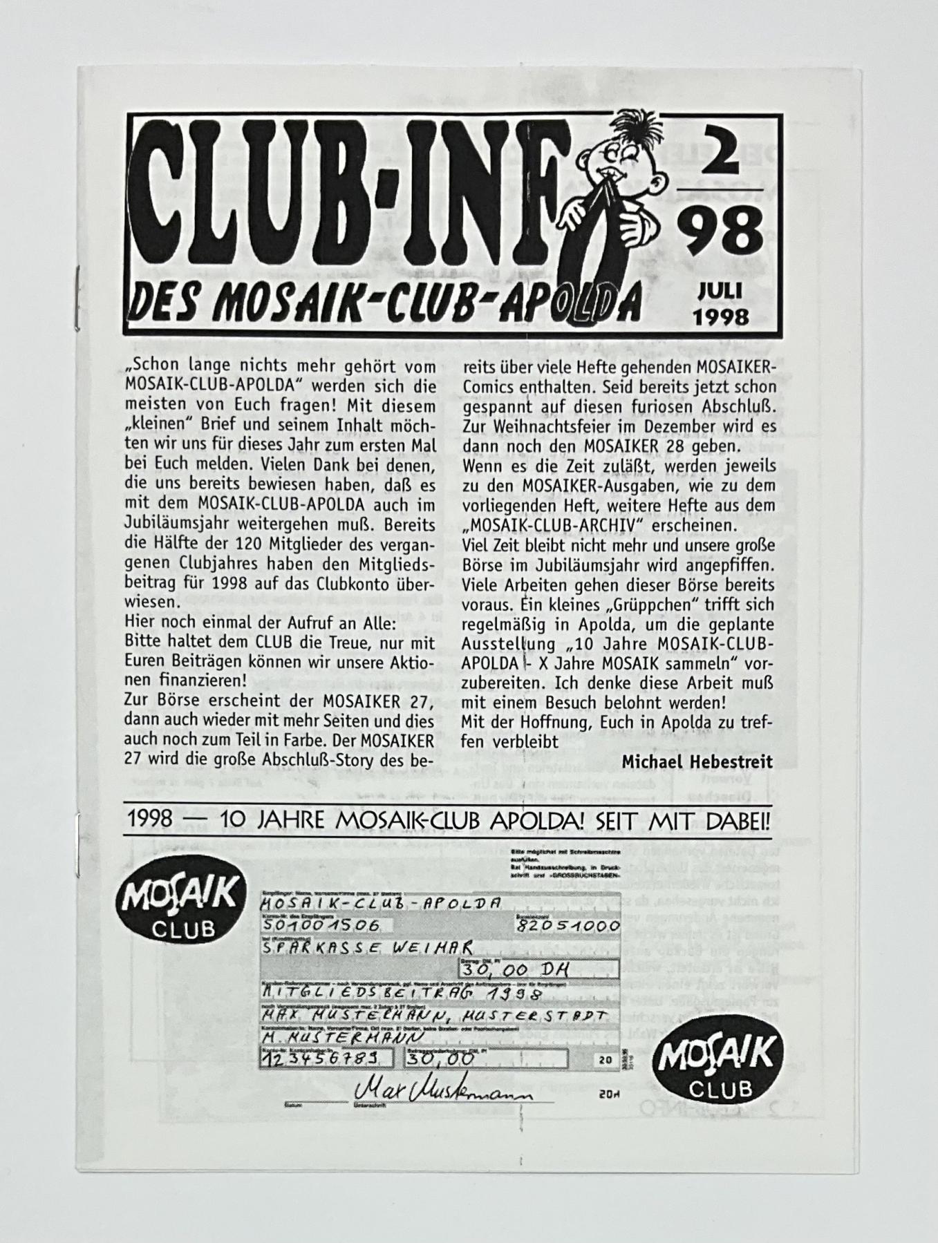 Fanzine Clubinfo 2-98 Mosaikclub Apolda Kopie 