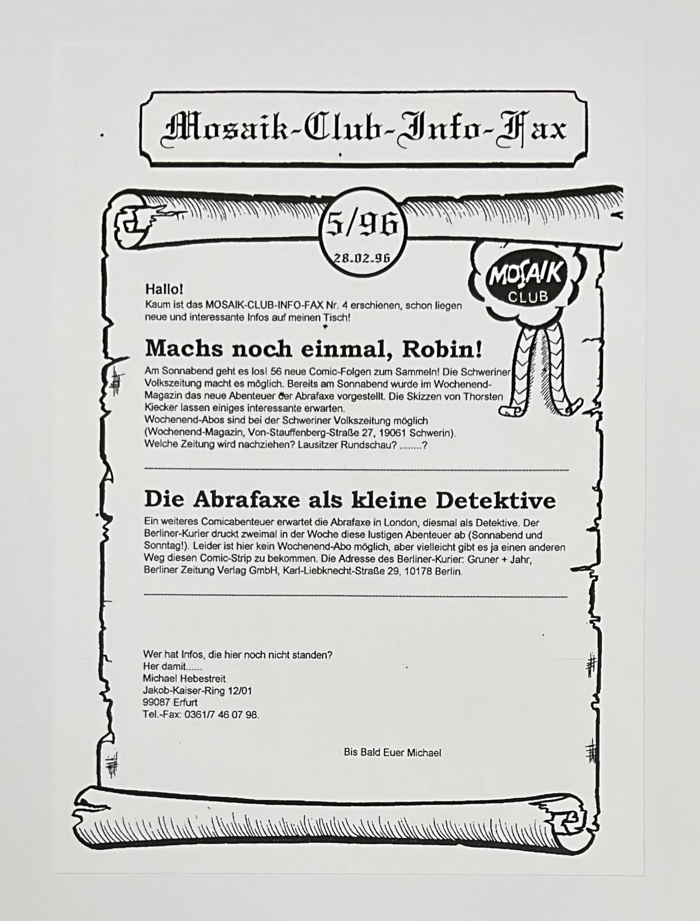 Kopie: Mosaik Clubinfo Fax 5/96 (A4)
